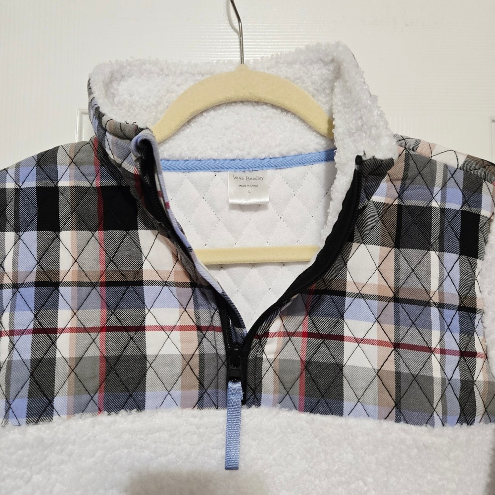 Vera Bradley Sherpa Fleece Quarter Zip Pullover Plaid Collar Jacket Size L
